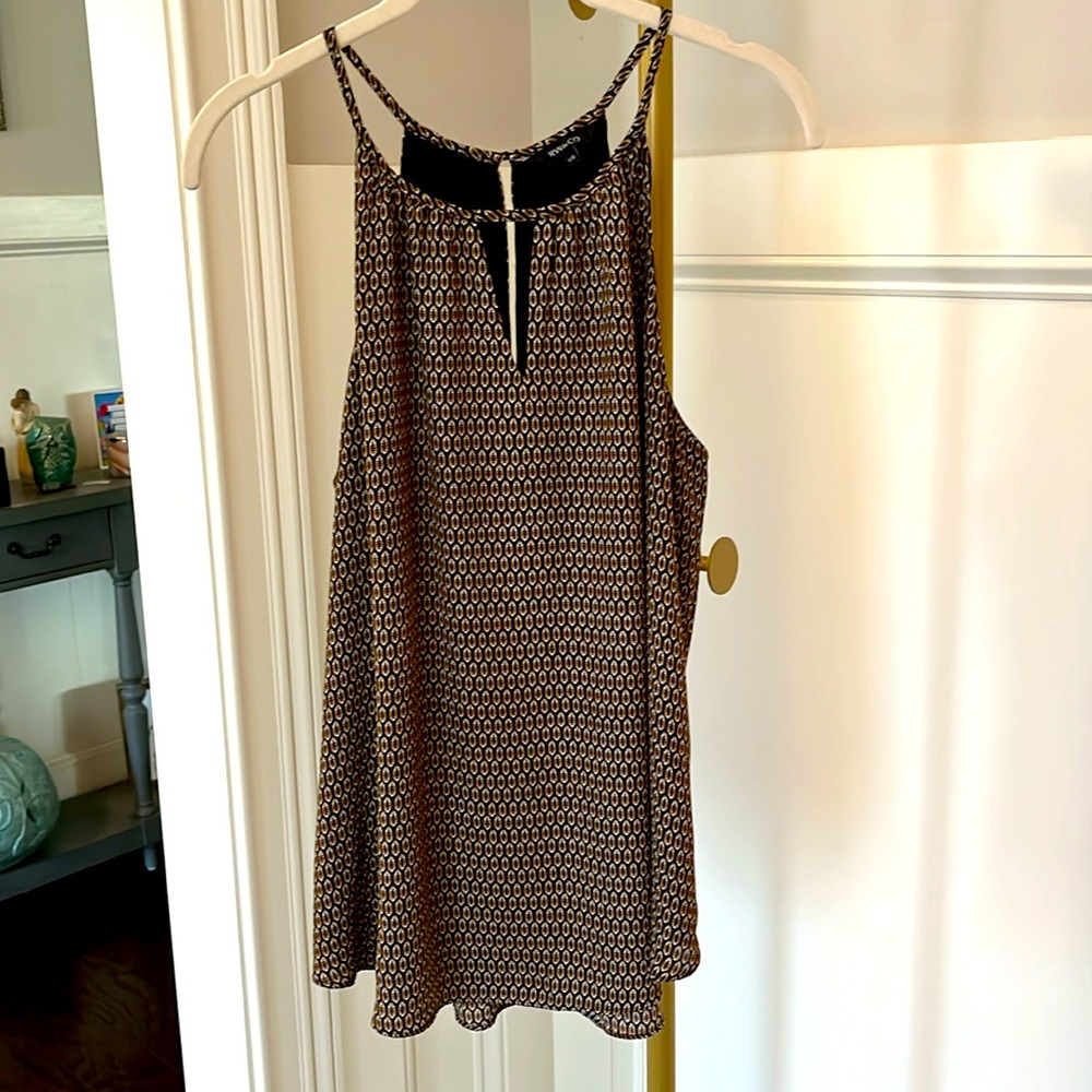 EUC RW&CO. Sleeveless black and brown Lined Halter Cut Out Tank size large